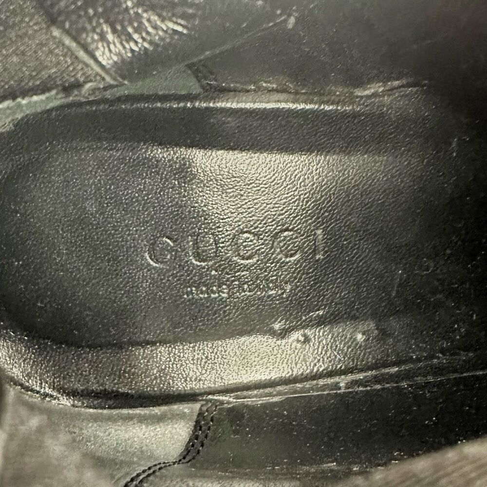 GUCCI Baby Bit Black Leather Boot Size 37 Mid Heel Bootie Square Toe Horsebit - Picture 7 of 12